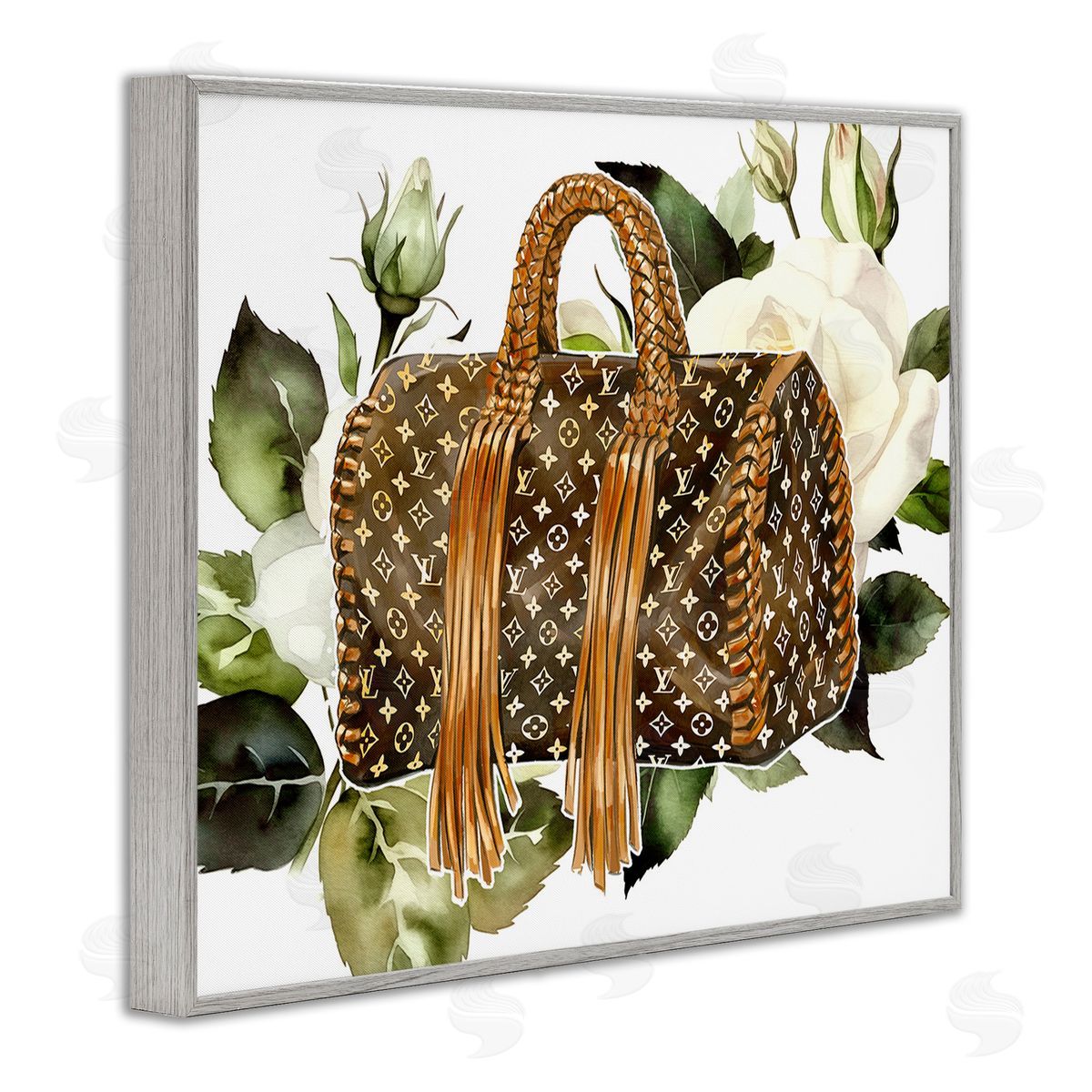 Ziwei Li Designer Purse with Roses Gray Framed Giclee Wall Art Print