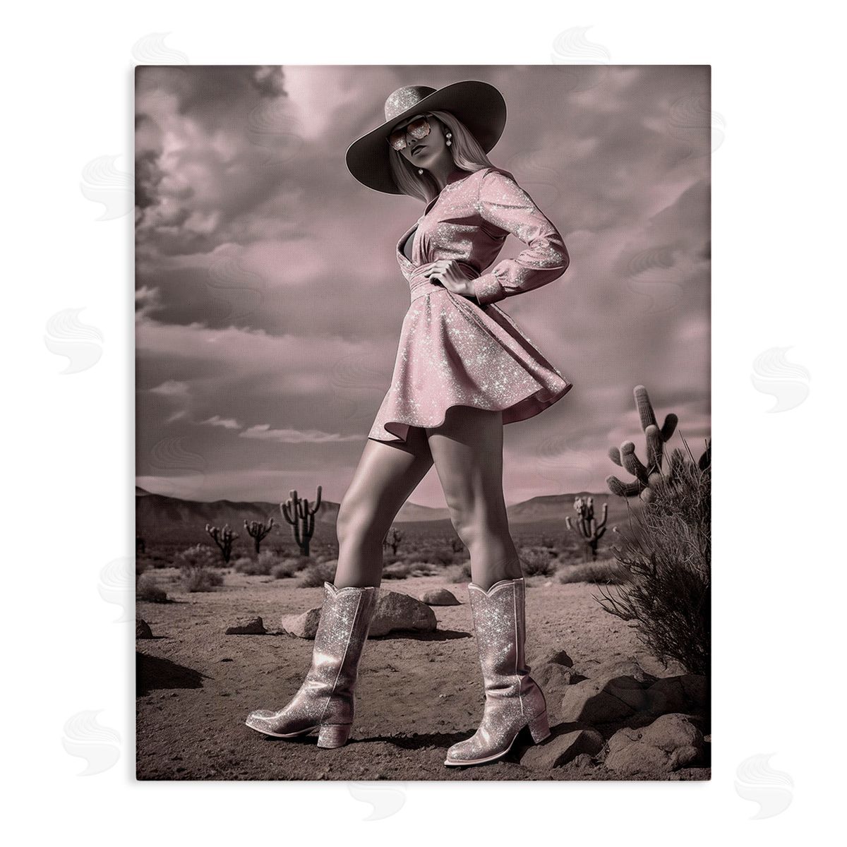 Ziwei Li Glam Cowgirl in Dress Canvas Wall Art Print