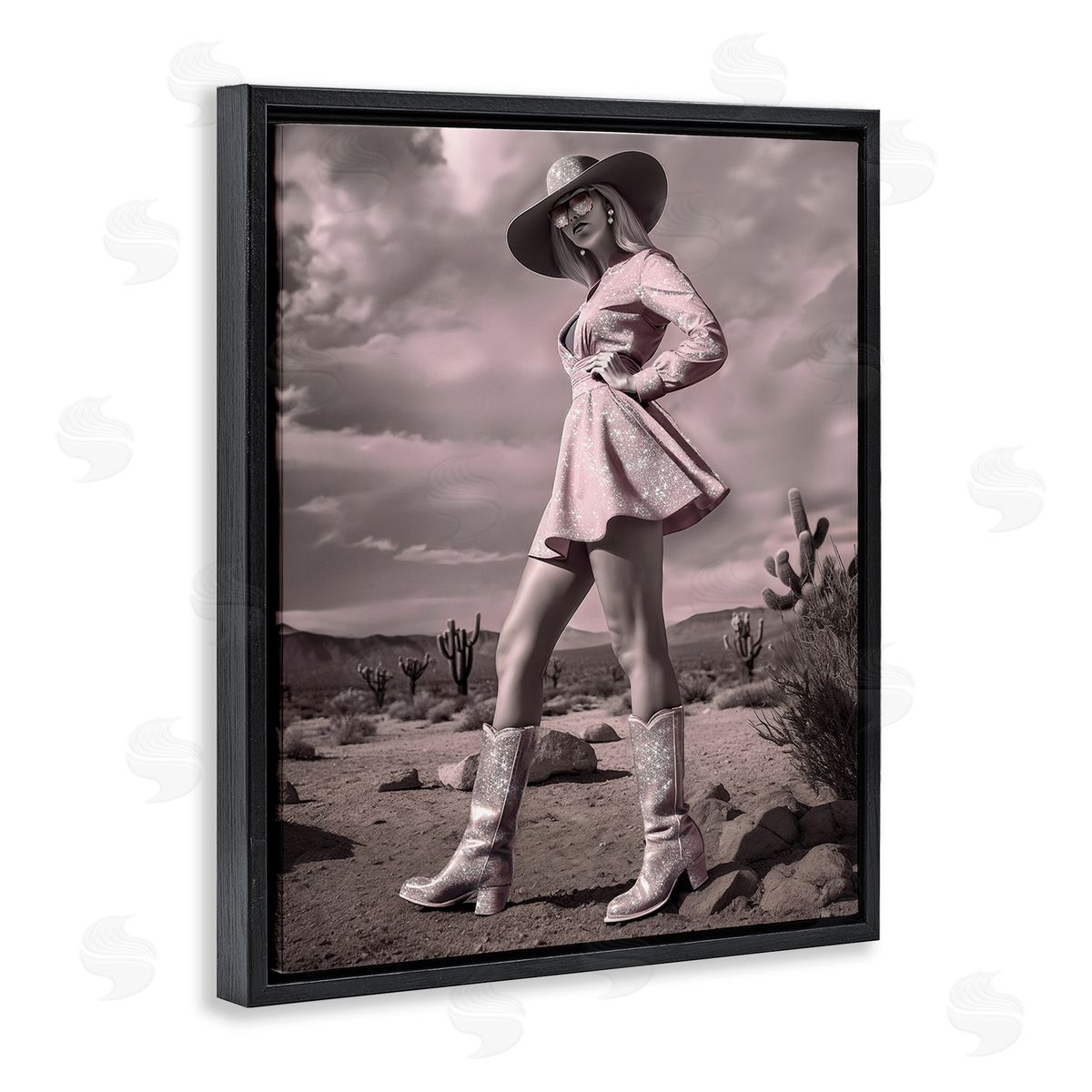 Ziwei Li Glam Cowgirl in Dress Black Floating Frame Canvas Wall Art Print