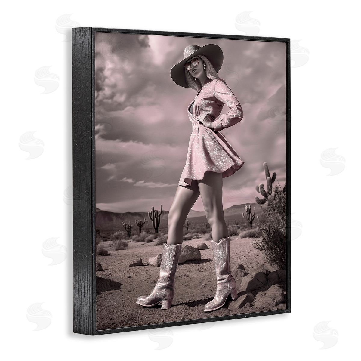 Ziwei Li Glam Cowgirl in Dress Black Framed Giclee Wall Art Print