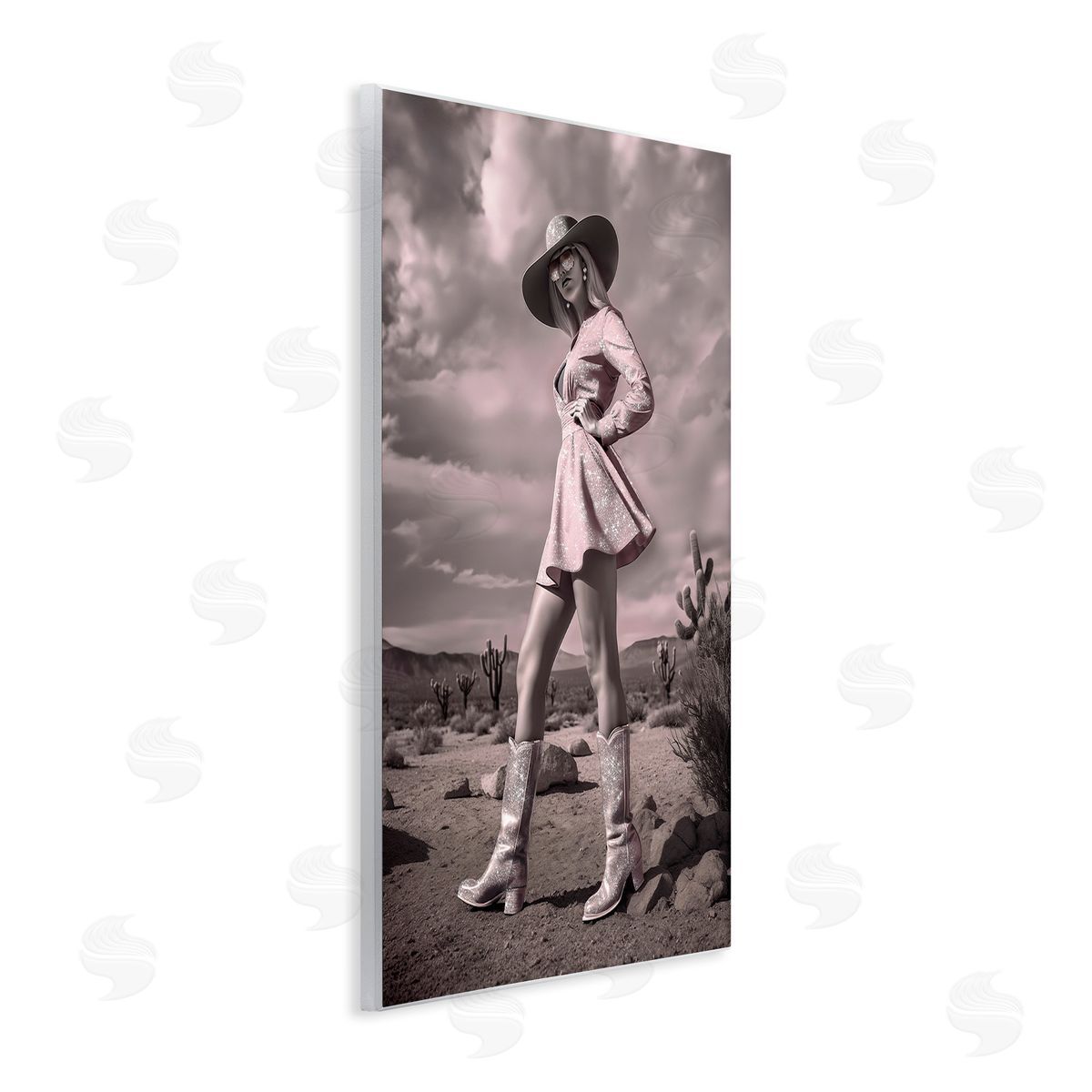 Ziwei Li Glam Cowgirl in Dress Wooden Wall Plaque Art Print