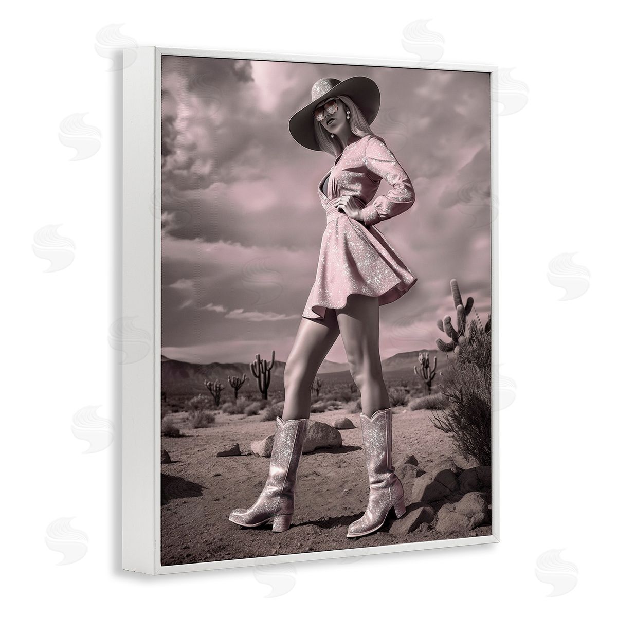 Ziwei Li Glam Cowgirl in Dress White Framed Giclee Wall Art Print
