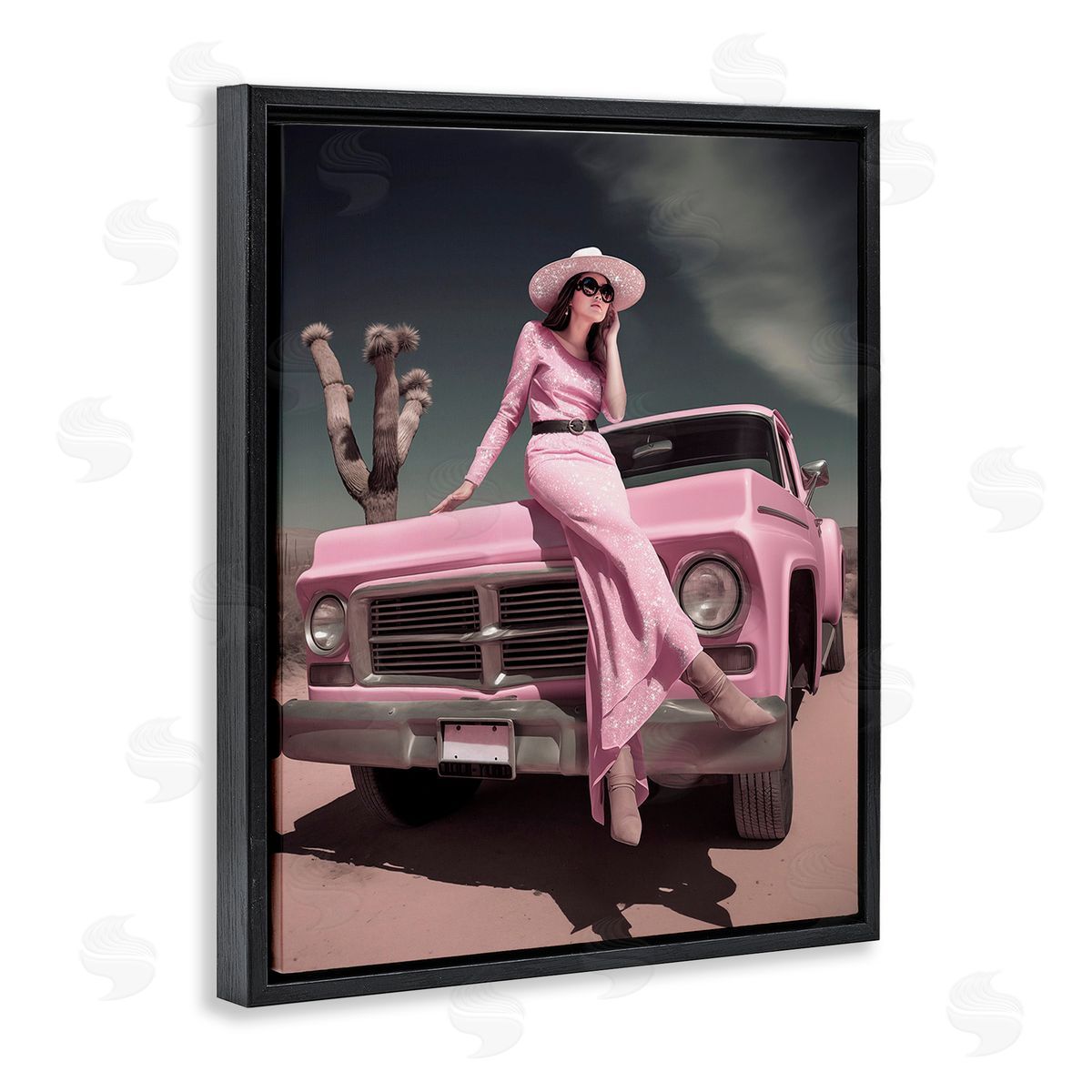 Ziwei Li Glam Woman in Desert Black Floating Frame Canvas Wall Art Print