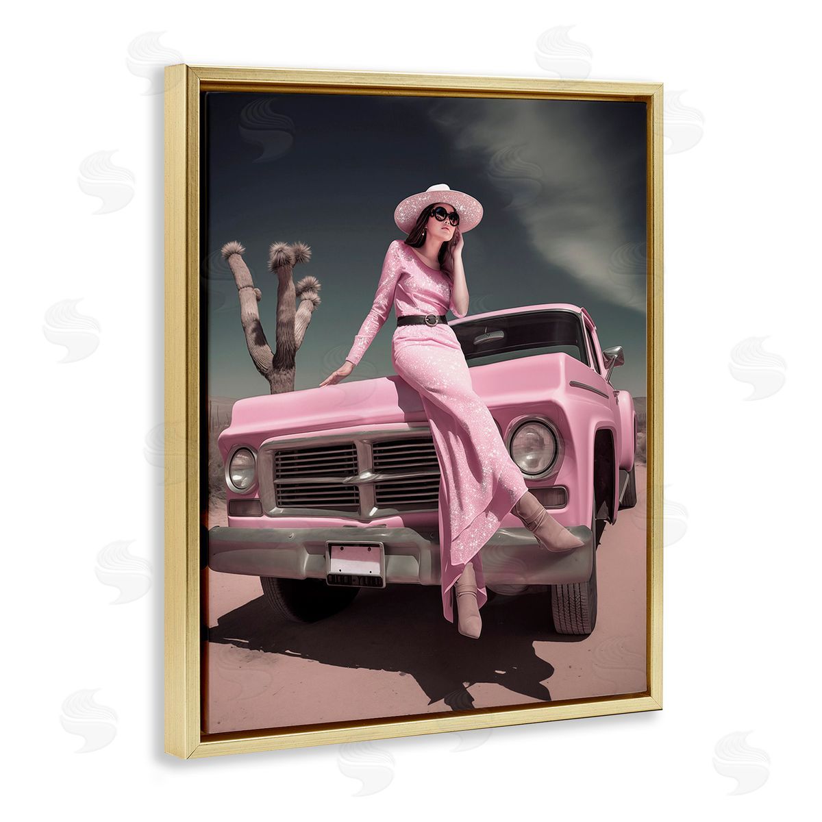 Ziwei Li Glam Woman in Desert Gold Floating Frame Canvas Wall Art Print