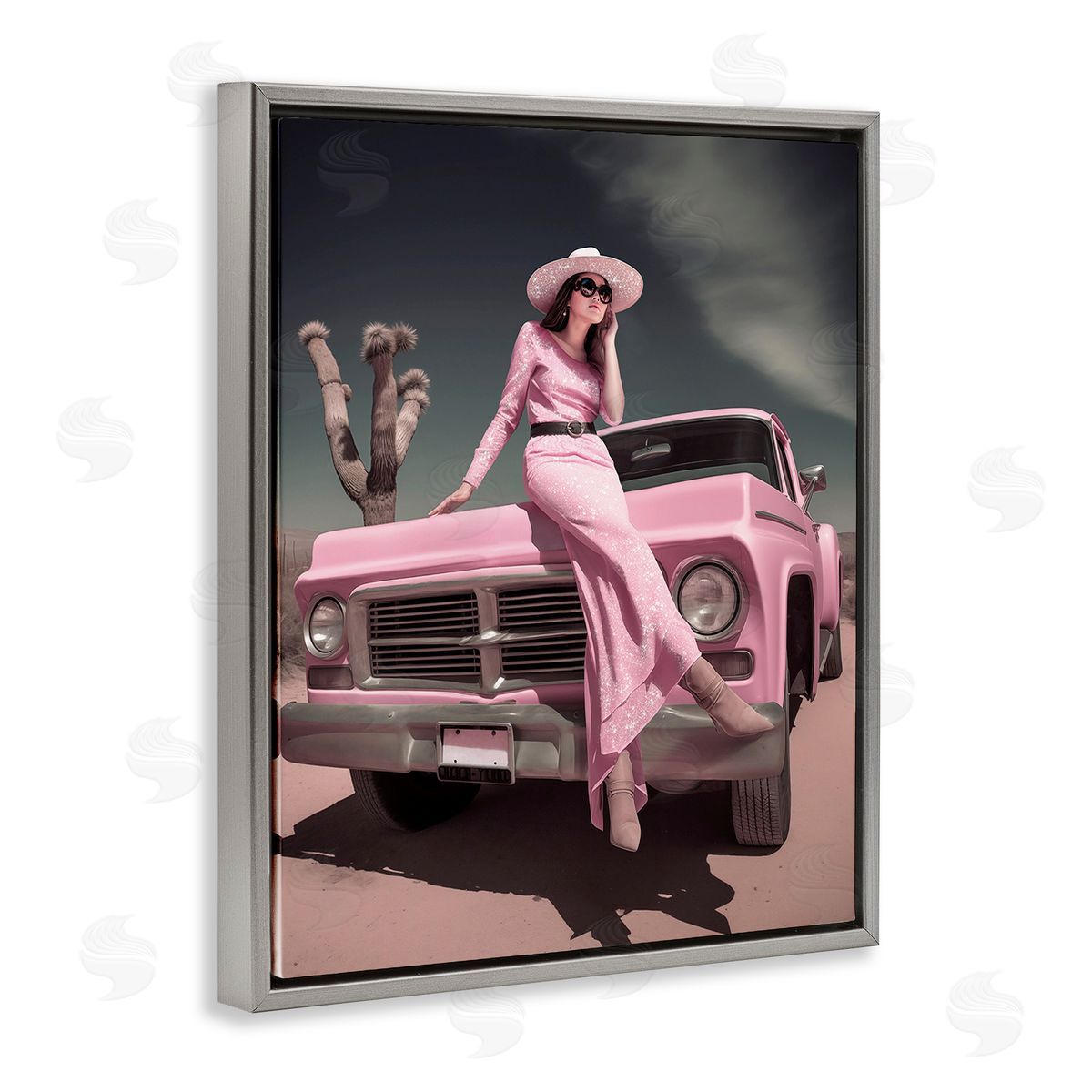 Ziwei Li Glam Woman in Desert Gray Floating Frame Canvas Wall Art Print