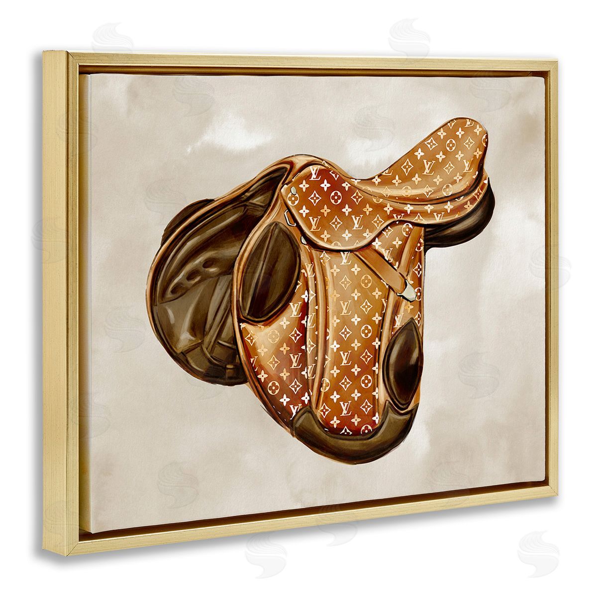Ziwei Li Designer Horseback Saddle Gold Floating Frame Canvas Wall Art Print