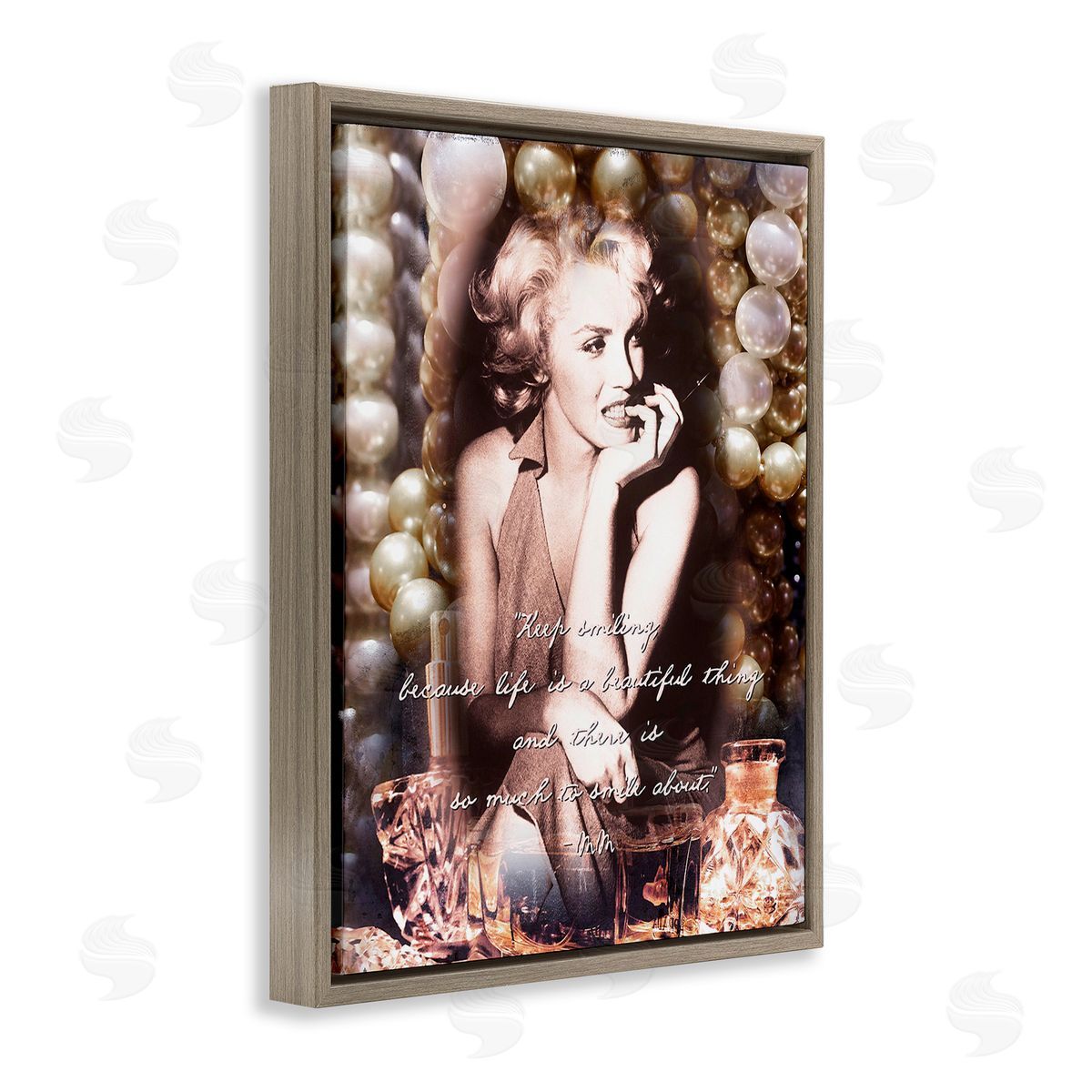 Graffitee Studios Inspirational Smile Quote Brown Floating Frame Canvas Wall Art Print