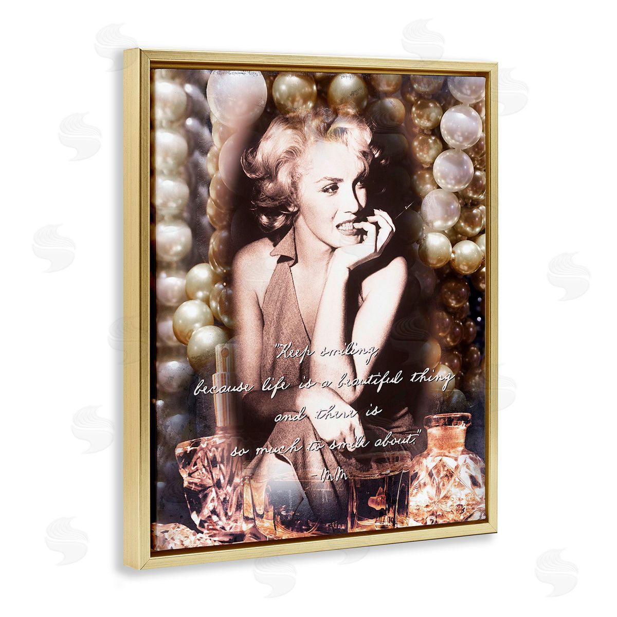 Graffitee Studios Inspirational Smile Quote Gold Floating Frame Canvas Wall Art Print