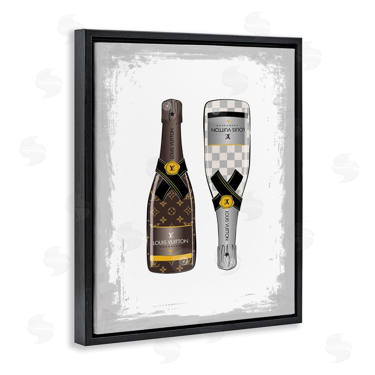 Martina Pavlova Patterned Champagne Bottles Black Floating Frame Canvas Wall Art Print
