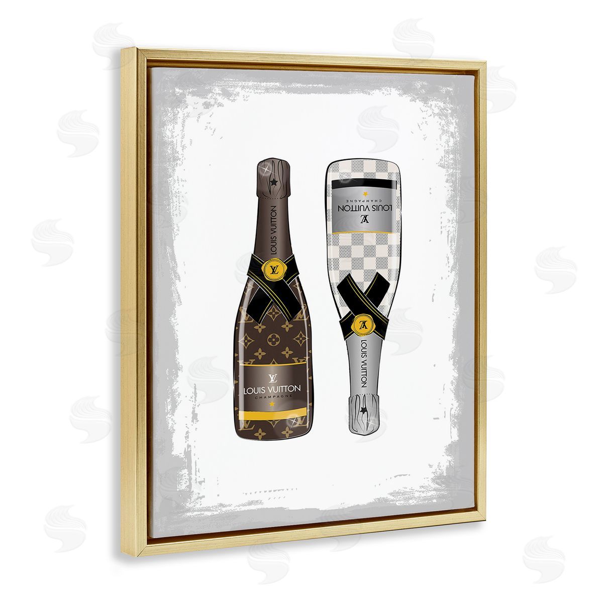Martina Pavlova Patterned Champagne Bottles Gold Floating Frame Canvas Wall Art Print