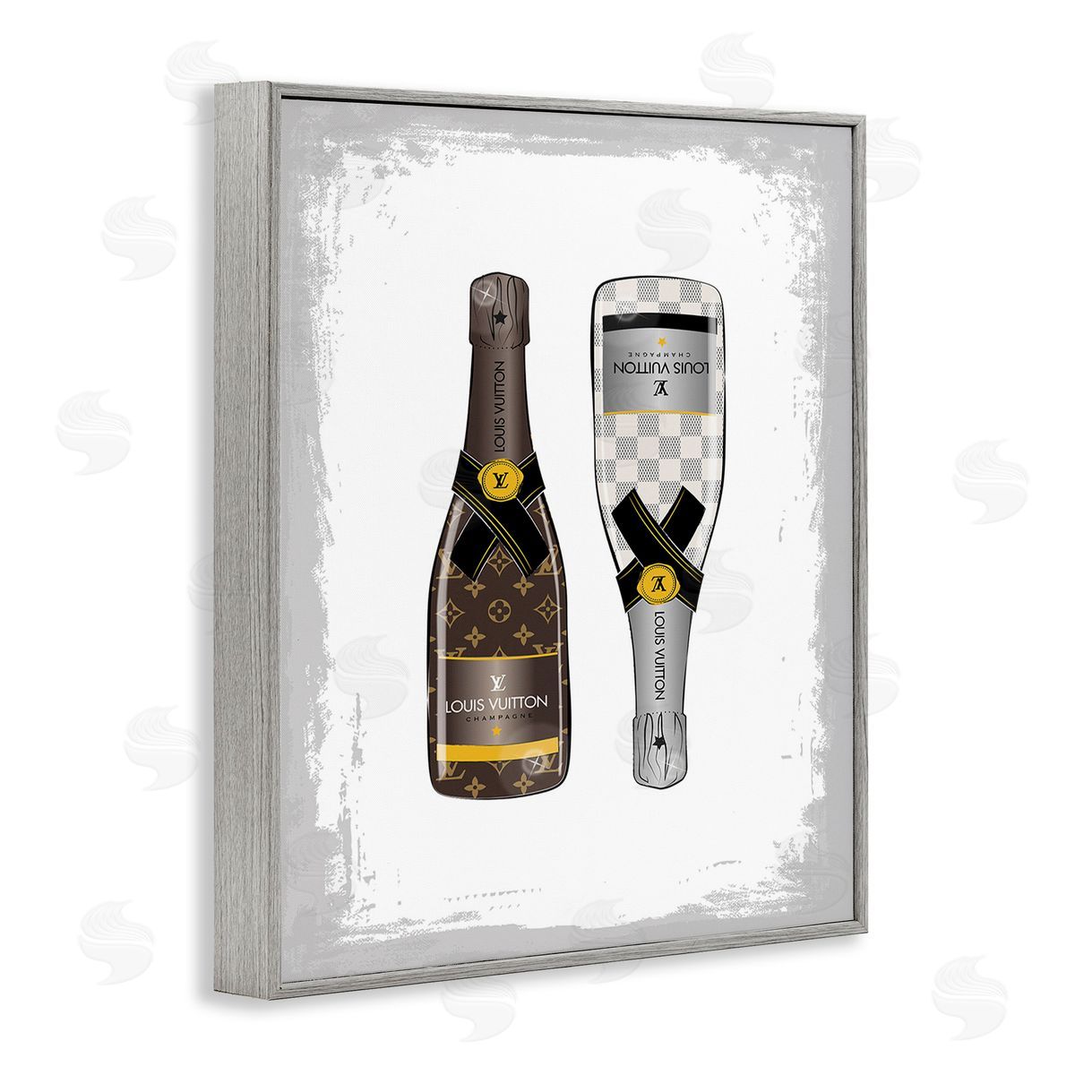 Martina Pavlova Patterned Champagne Bottles Gray Framed Giclee Wall Art Print
