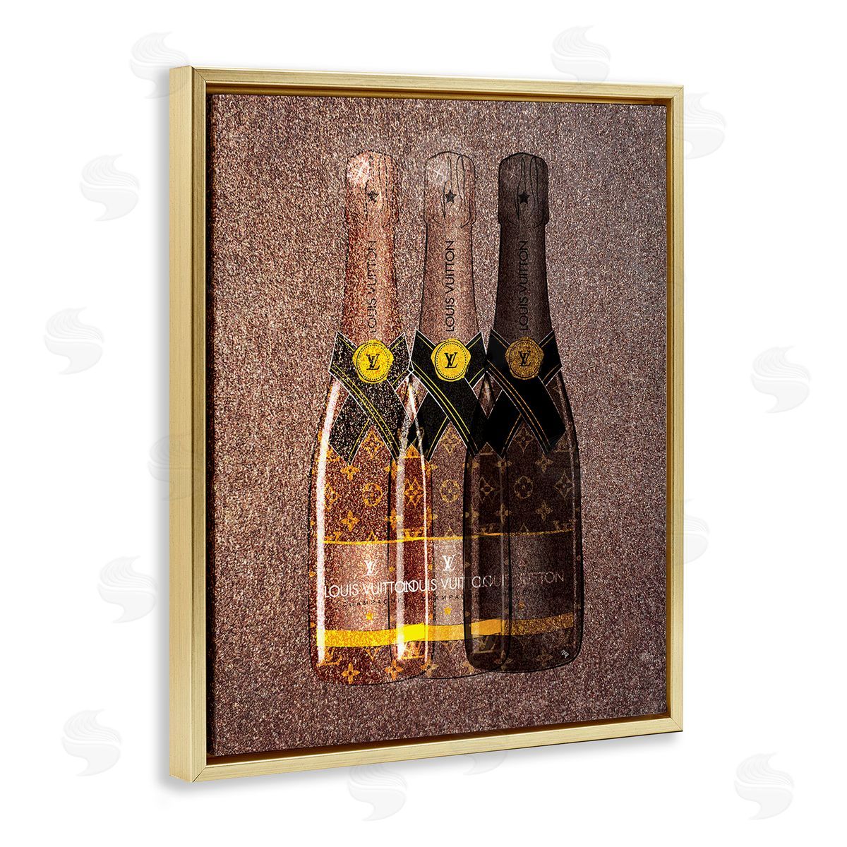 Martina Pavlova Abstract Brown Wine Bottles Gold Floating Frame Canvas Wall Art Print