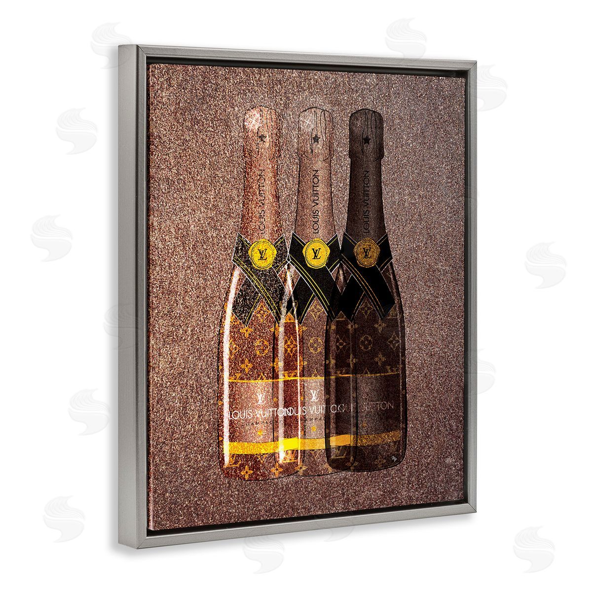 Martina Pavlova Abstract Brown Wine Bottles Gray Floating Frame Canvas Wall Art Print