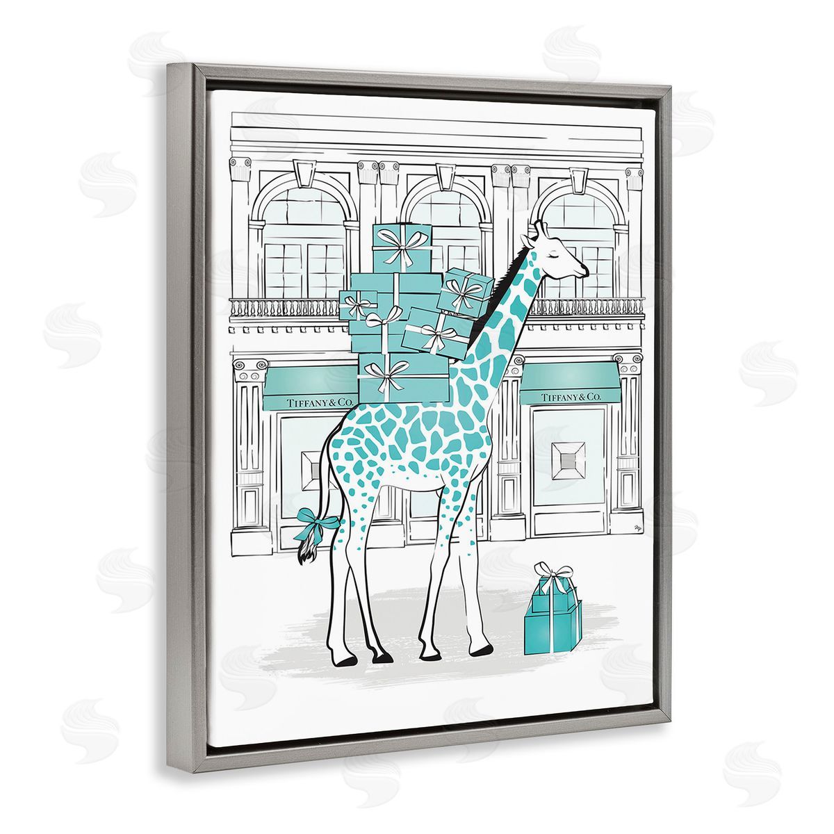 Martina Pavlova Giraffe at Glam Storefront Gray Floating Frame Canvas Wall Art Print
