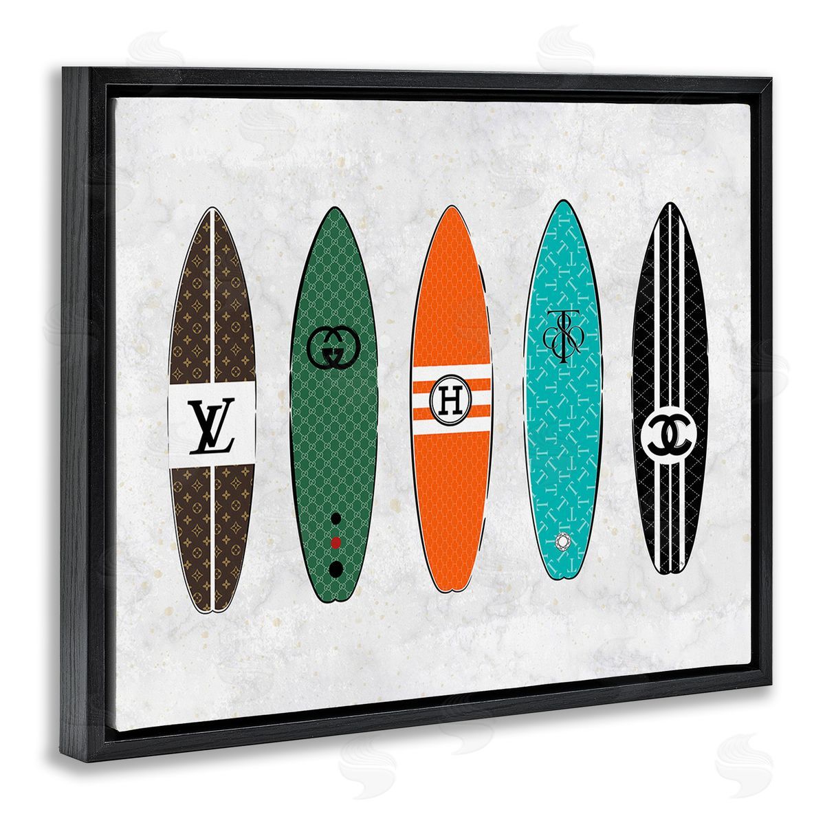 Martina Pavlova Nautical Glam Surfboards Black Floating Frame Canvas Wall Art Print