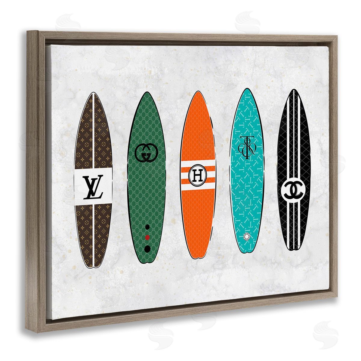 Martina Pavlova Nautical Glam Surfboards Brown Floating Frame Canvas Wall Art Print