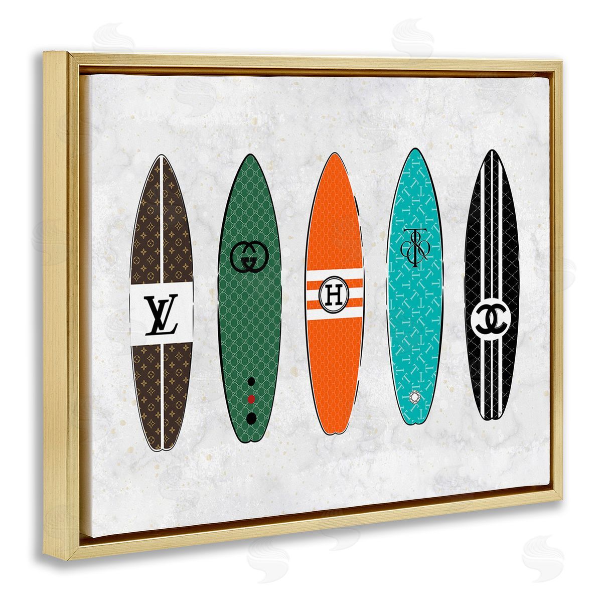 Martina Pavlova Nautical Glam Surfboards Gold Floating Frame Canvas Wall Art Print