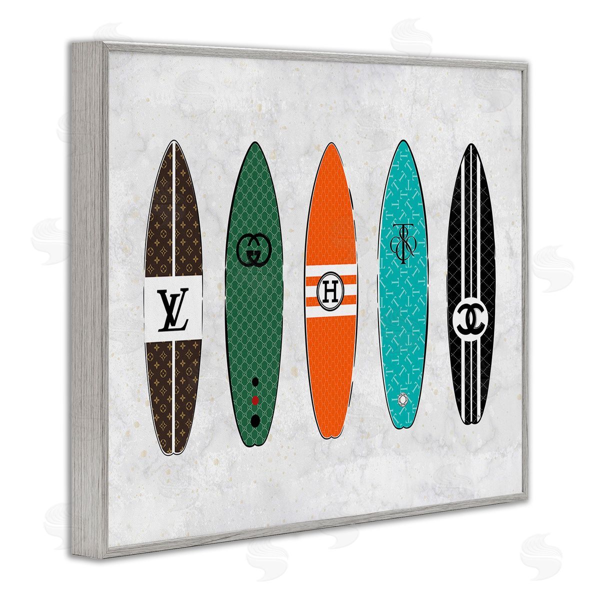 Martina Pavlova Nautical Glam Surfboards Gray Framed Giclee Wall Art Print