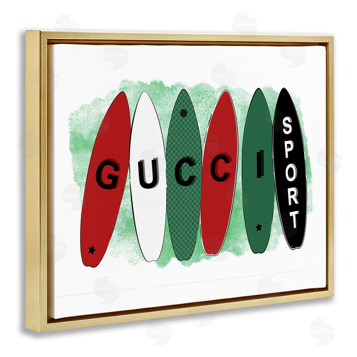 Martina Pavlova Stylish Glam Surfboards Gold Floating Frame Canvas Wall Art Print