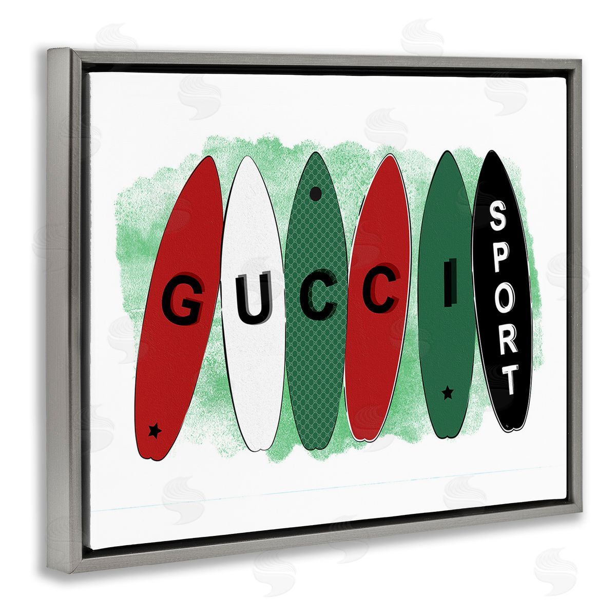 Martina Pavlova Stylish Glam Surfboards Gray Floating Frame Canvas Wall Art Print