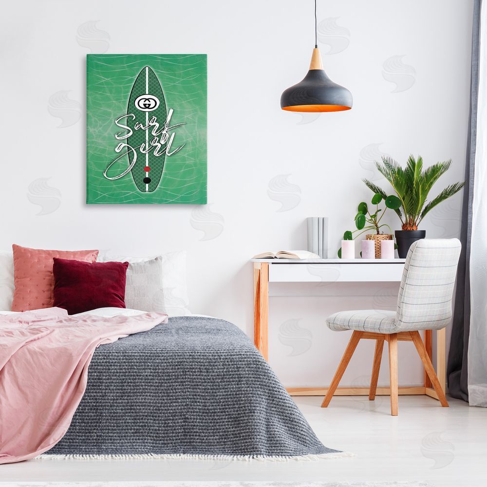 Martina Pavlova Surf Girl on Green Canvas Wall Art Print in Room