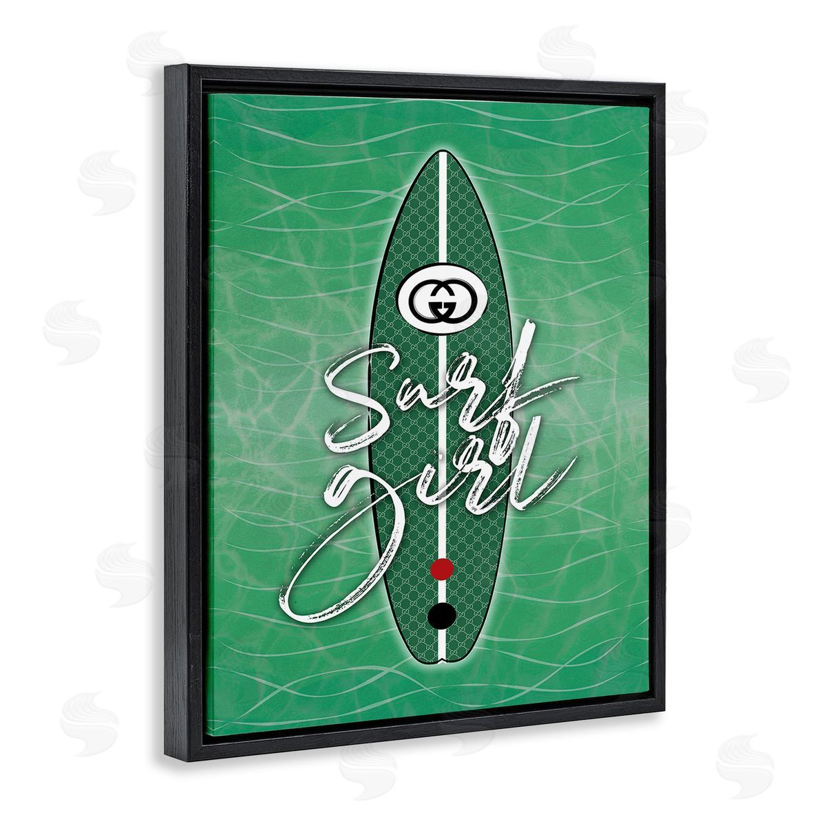 Martina Pavlova Surf Girl on Green Black Floating Frame Canvas Wall Art Print