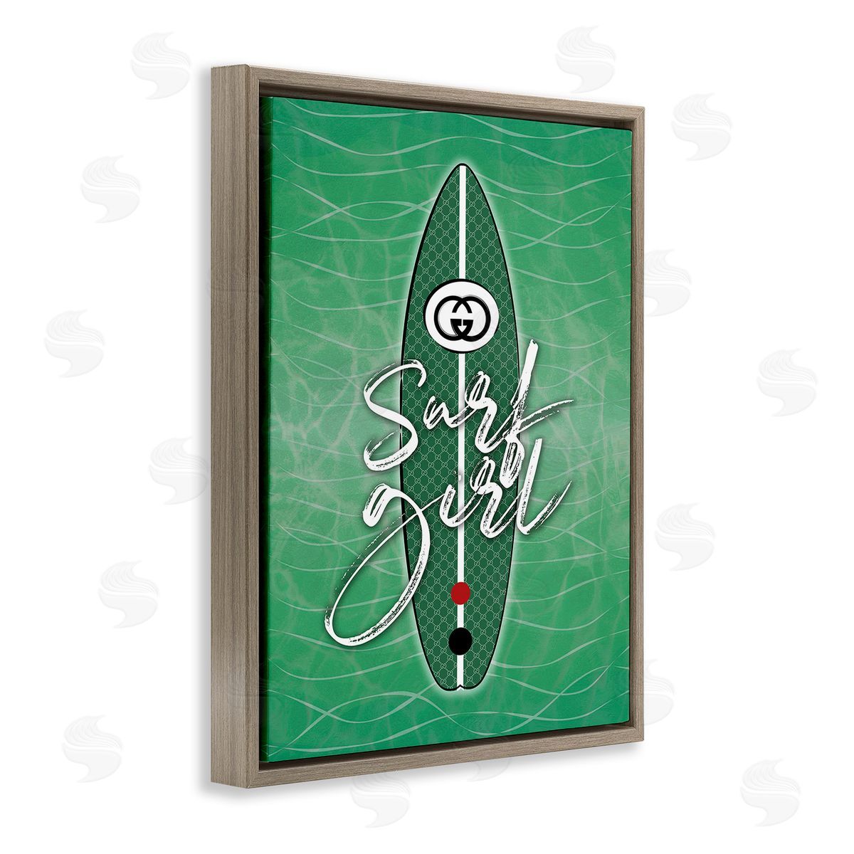 Martina Pavlova Surf Girl on Green Brown Floating Frame Canvas Wall Art Print