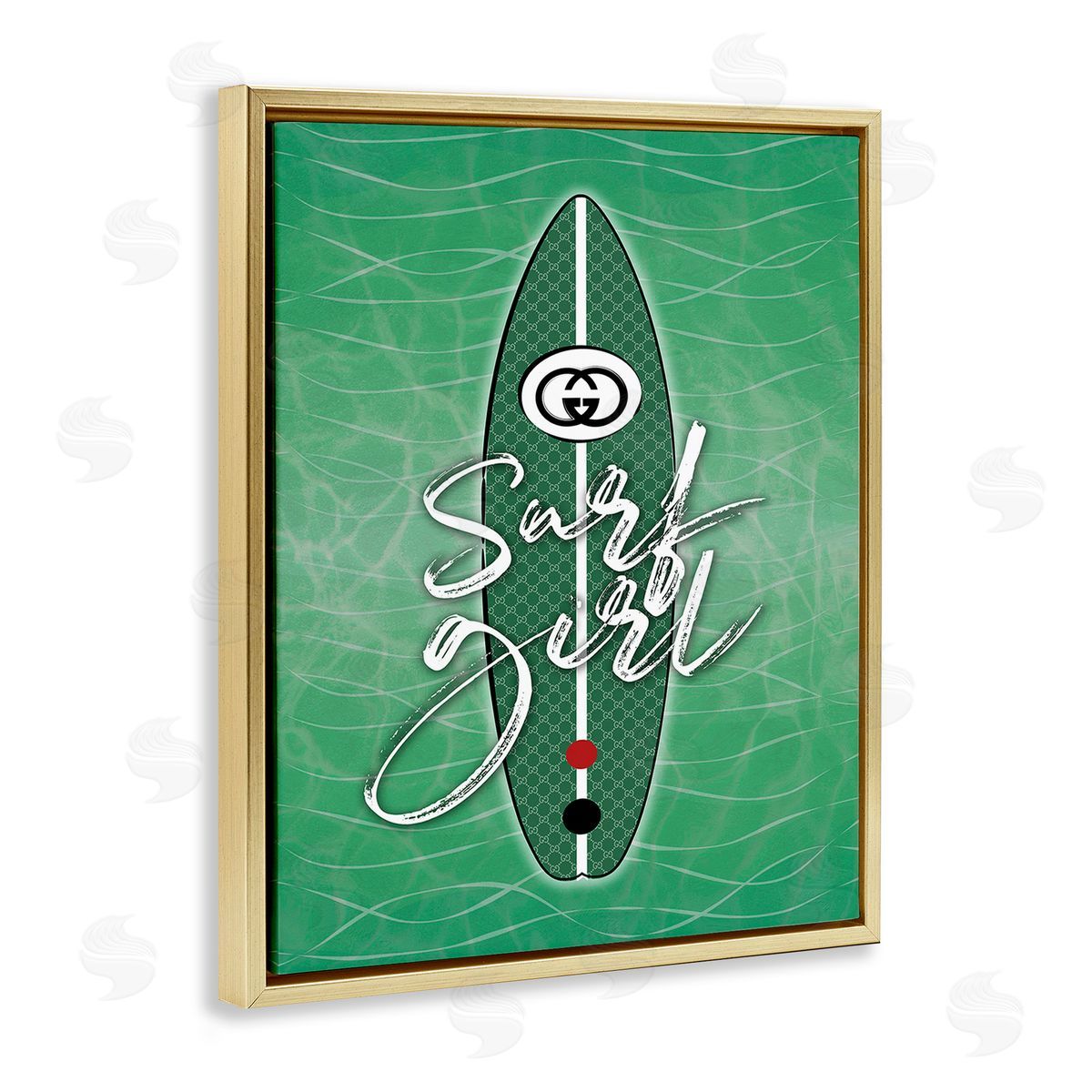 Martina Pavlova Surf Girl on Green Gold Floating Frame Canvas Wall Art Print
