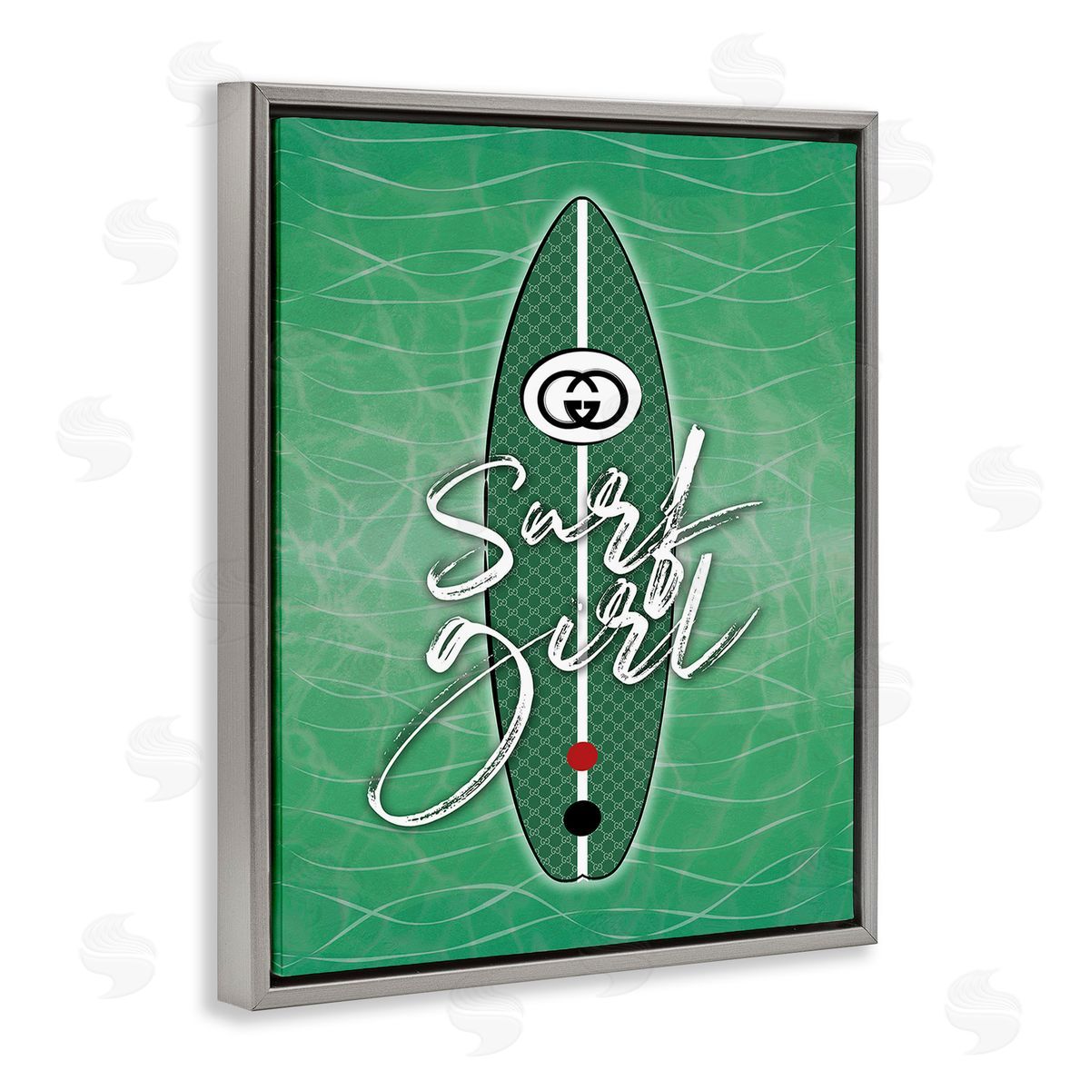 Martina Pavlova Surf Girl on Green Gray Floating Frame Canvas Wall Art Print
