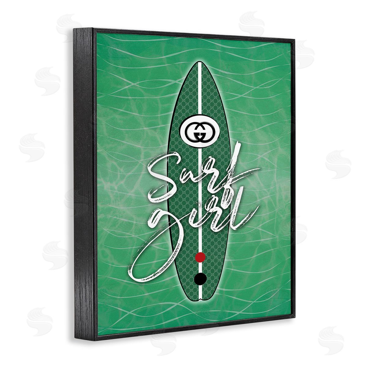 Martina Pavlova Surf Girl on Green Black Framed Giclee Wall Art Print