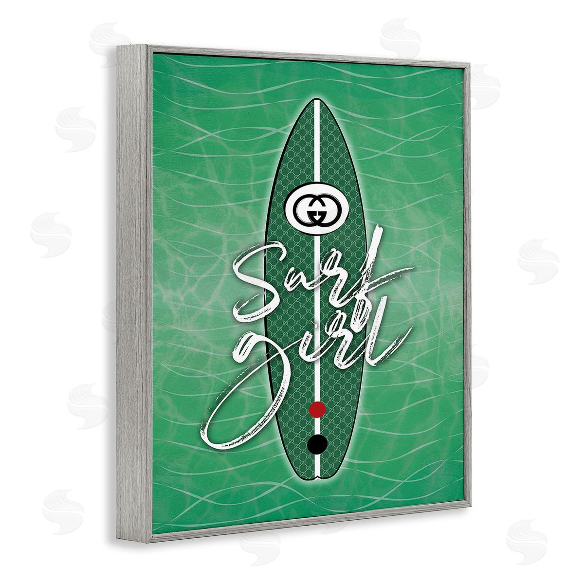 Martina Pavlova Surf Girl on Green Gray Framed Giclee Wall Art Print