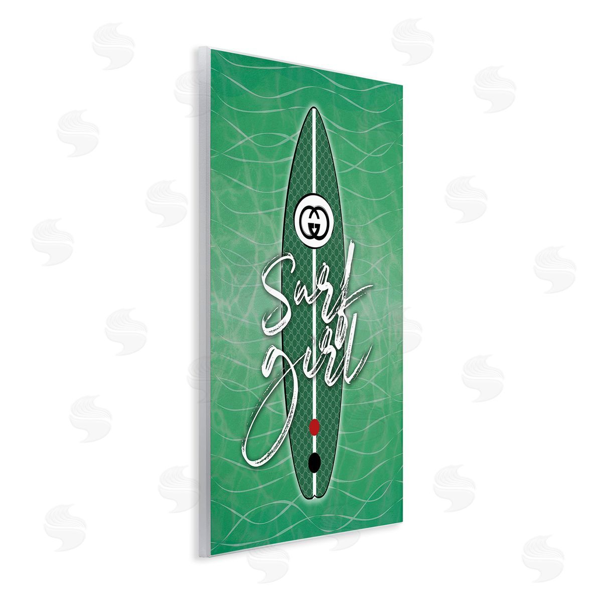 Martina Pavlova Surf Girl on Green Wooden Wall Plaque Art Print