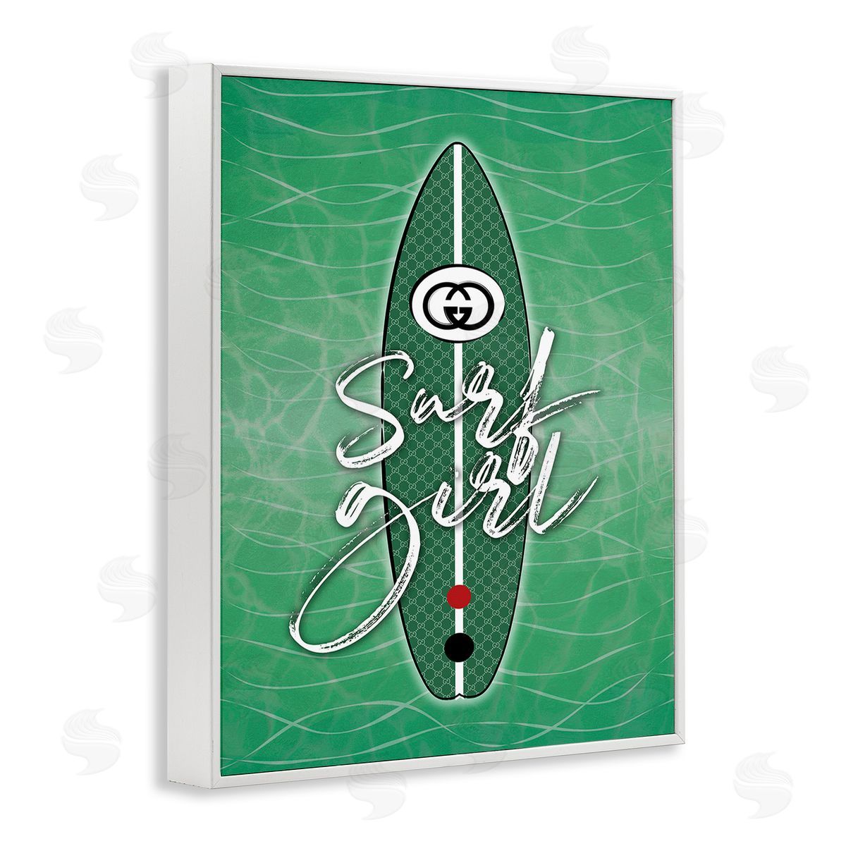 Martina Pavlova Surf Girl on Green White Framed Giclee Wall Art Print