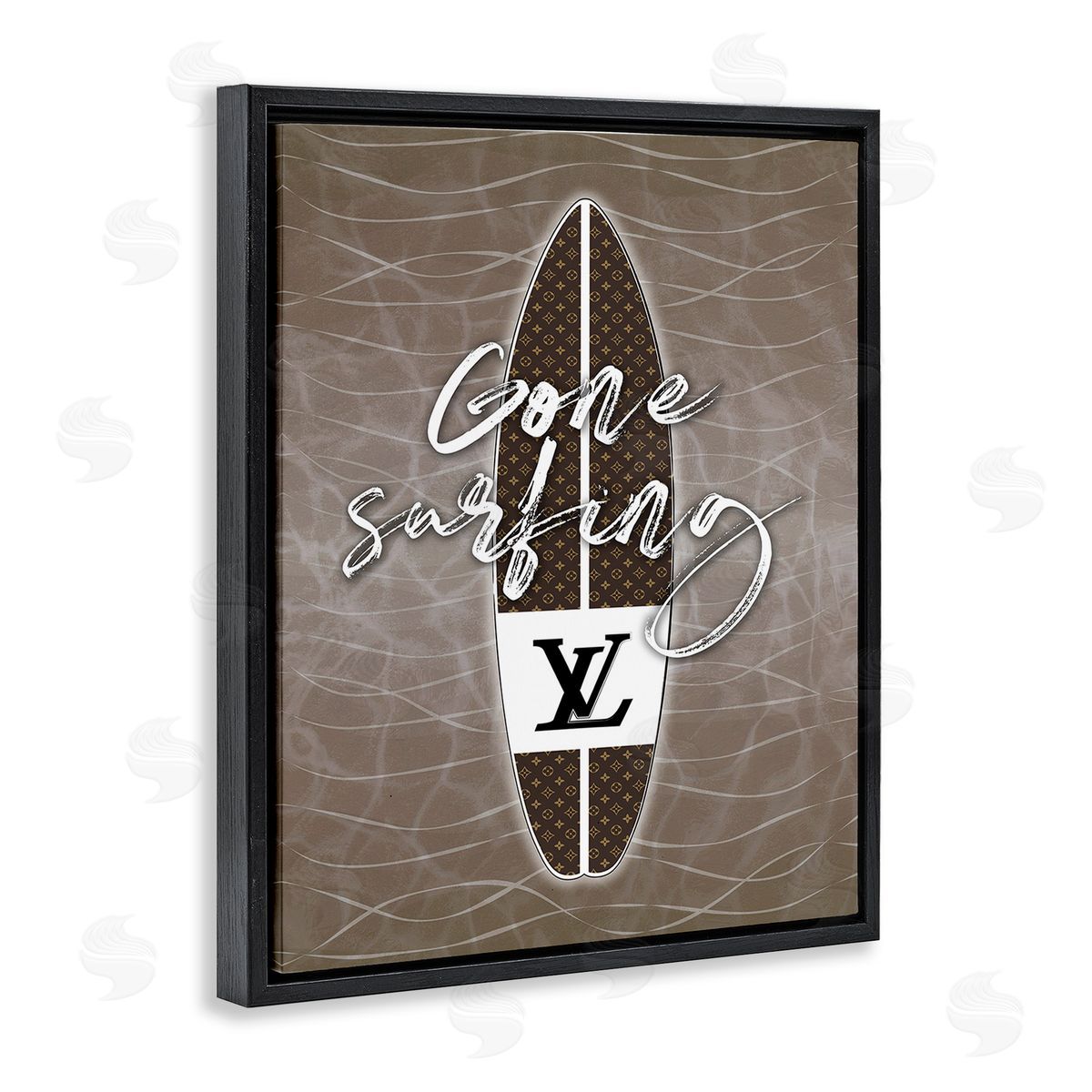 Martina Pavlova Gone Surfing Glam Phrase Black Floating Frame Canvas Wall Art Print