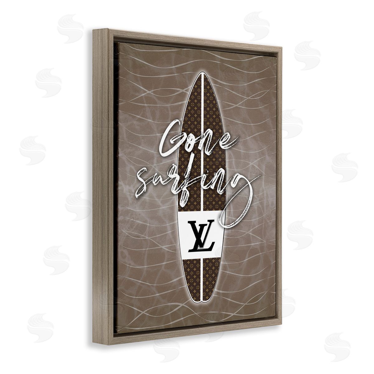 Martina Pavlova Gone Surfing Glam Phrase Brown Floating Frame Canvas Wall Art Print