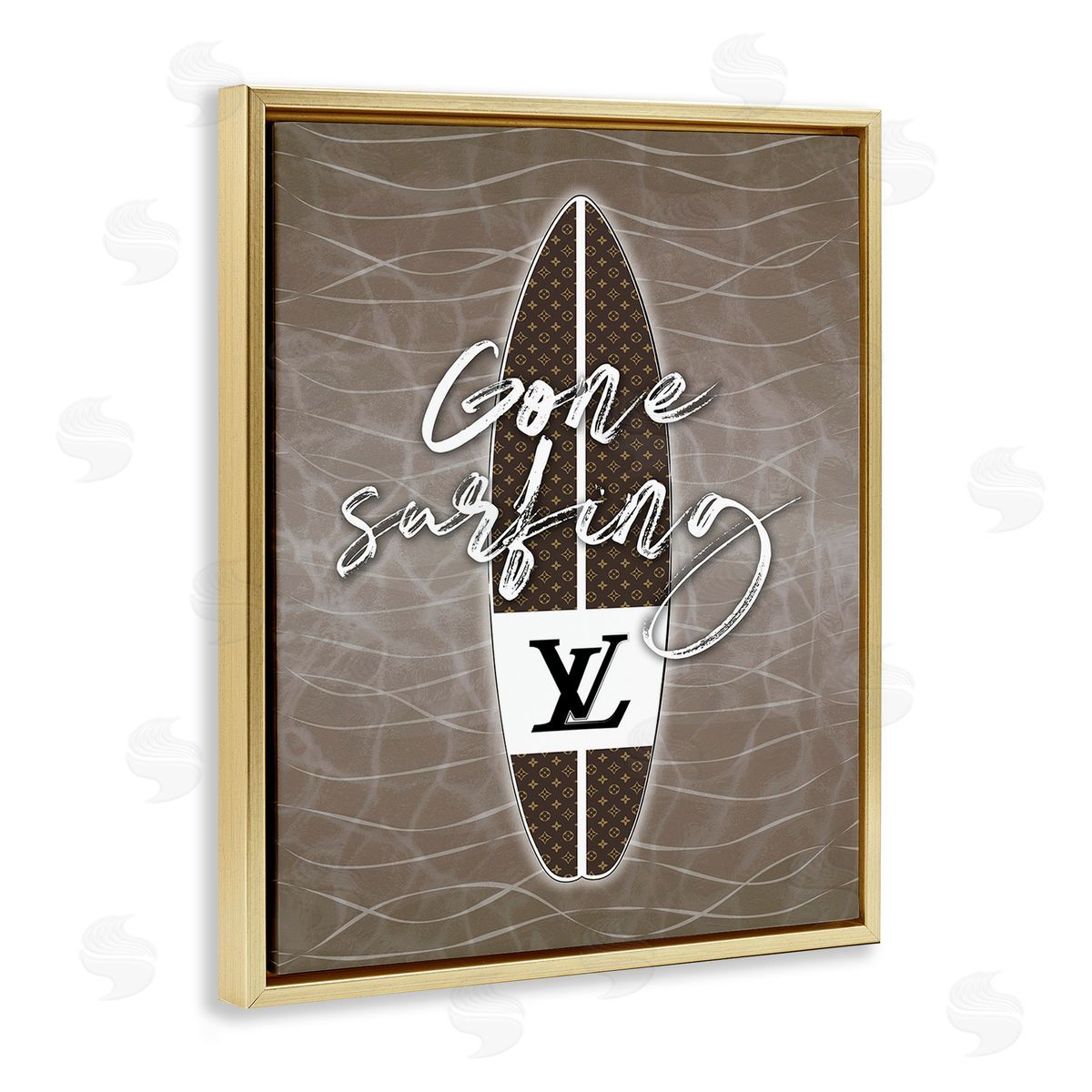 Martina Pavlova Gone Surfing Glam Phrase Gold Floating Frame Canvas Wall Art Print