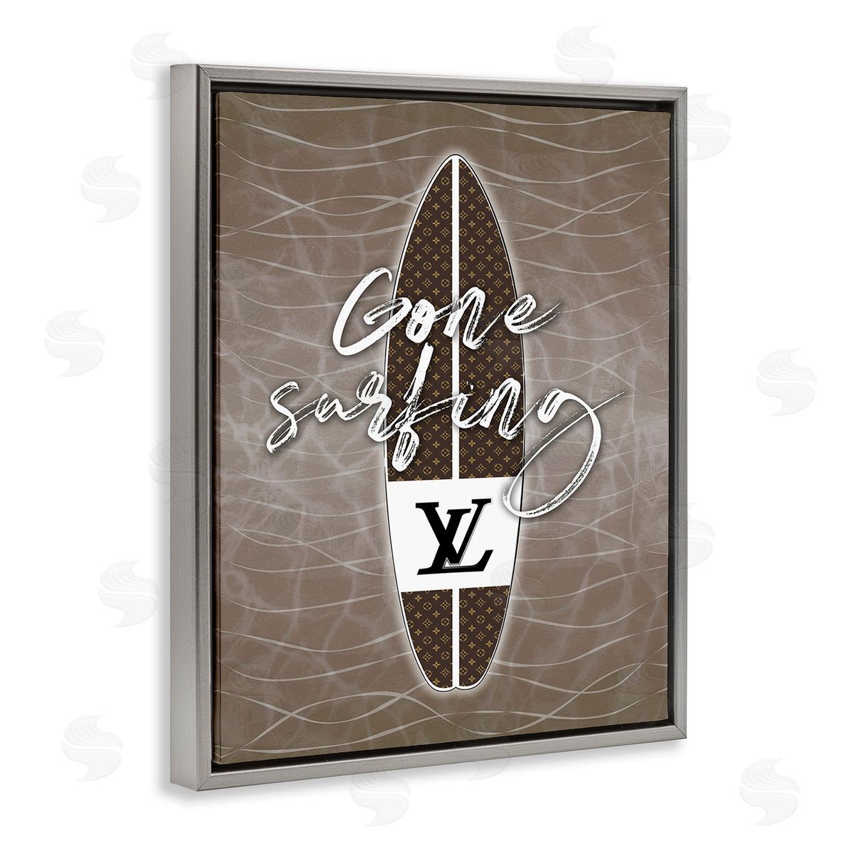 Martina Pavlova Gone Surfing Glam Phrase Gray Floating Frame Canvas Wall Art Print