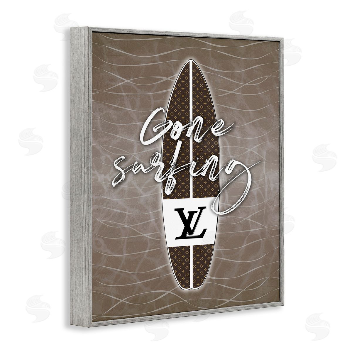 Martina Pavlova Gone Surfing Glam Phrase Gray Framed Giclee Wall Art Print