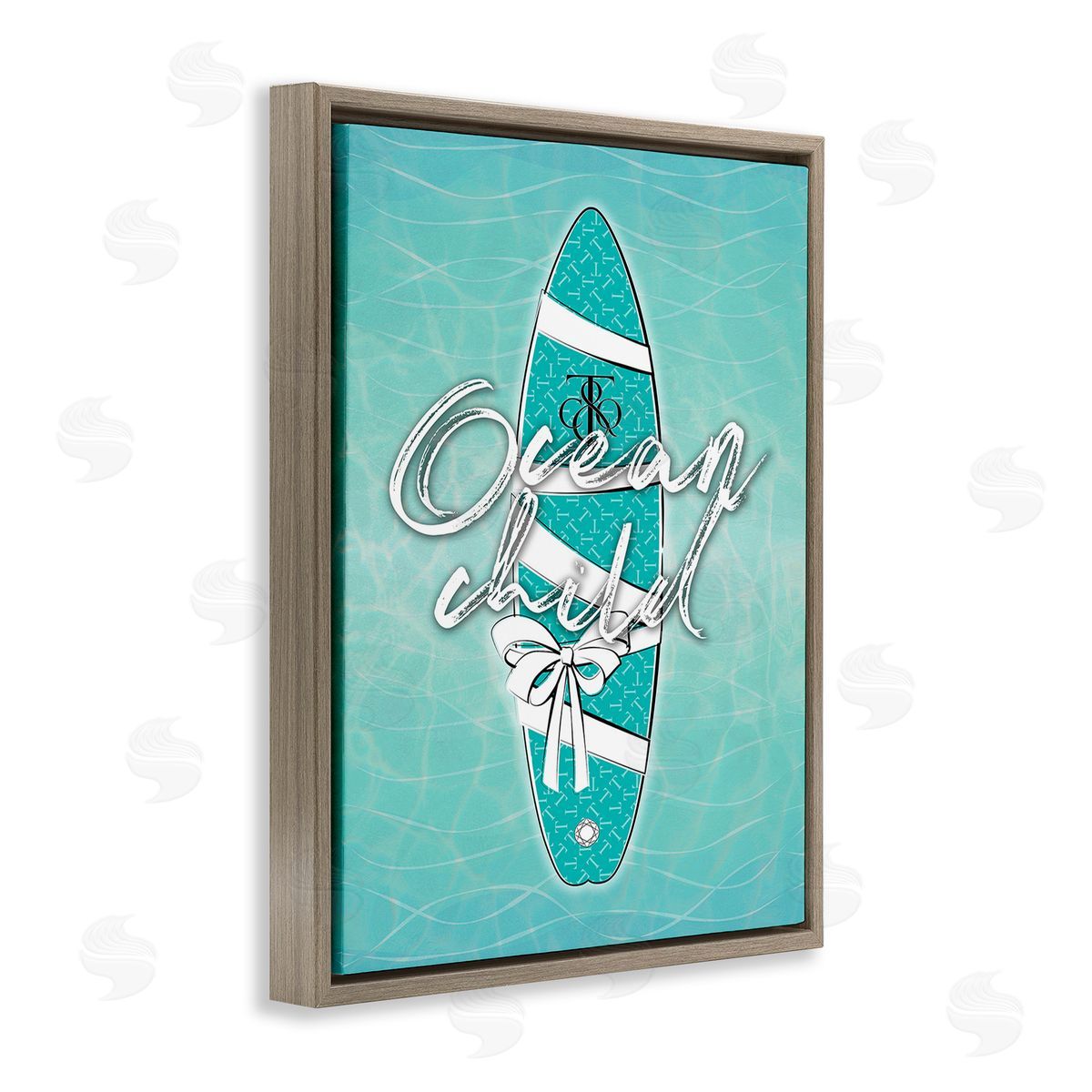 Martina Pavlova Ocean Child Surfboard Brown Floating Frame Canvas Wall Art Print