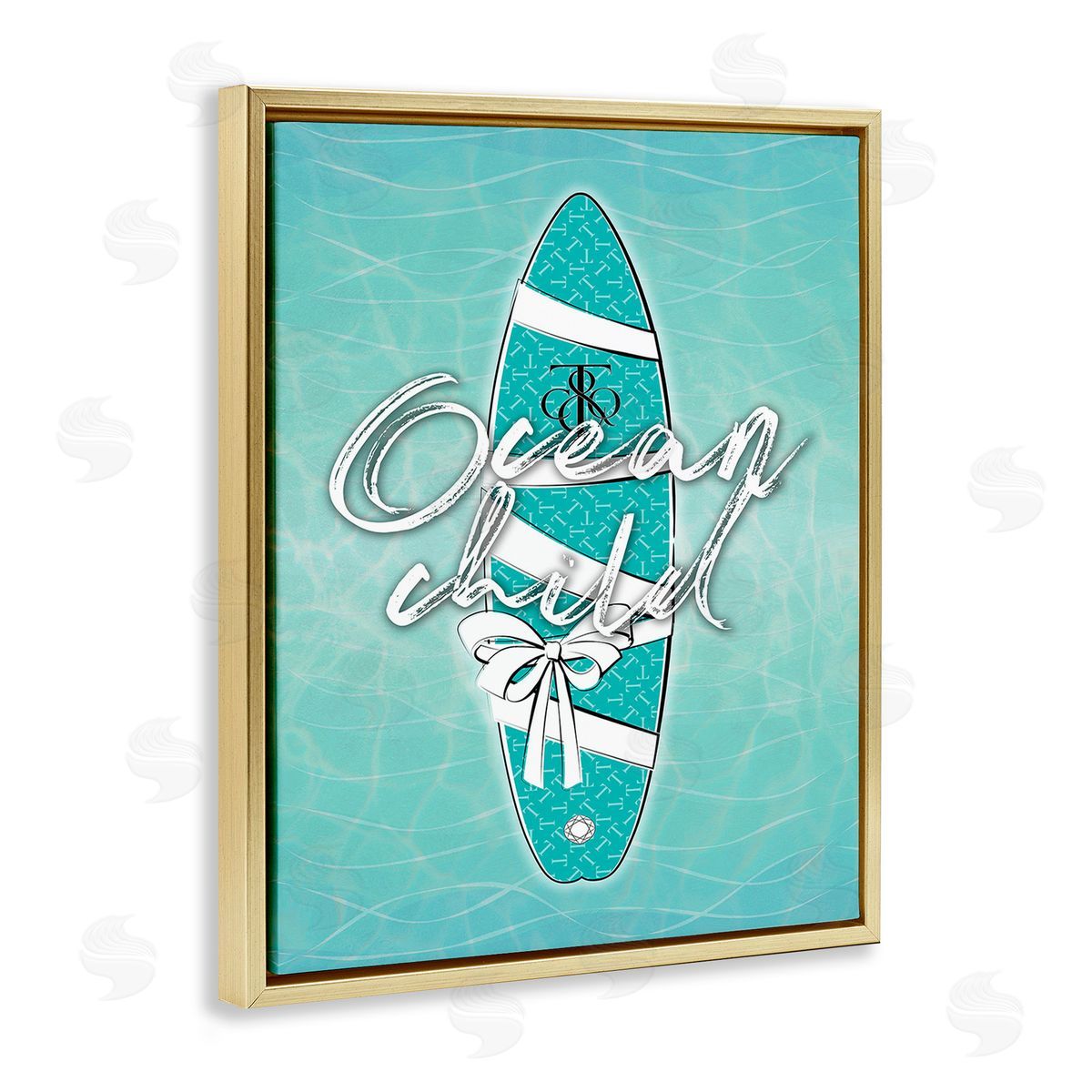 Martina Pavlova Ocean Child Surfboard Gold Floating Frame Canvas Wall Art Print