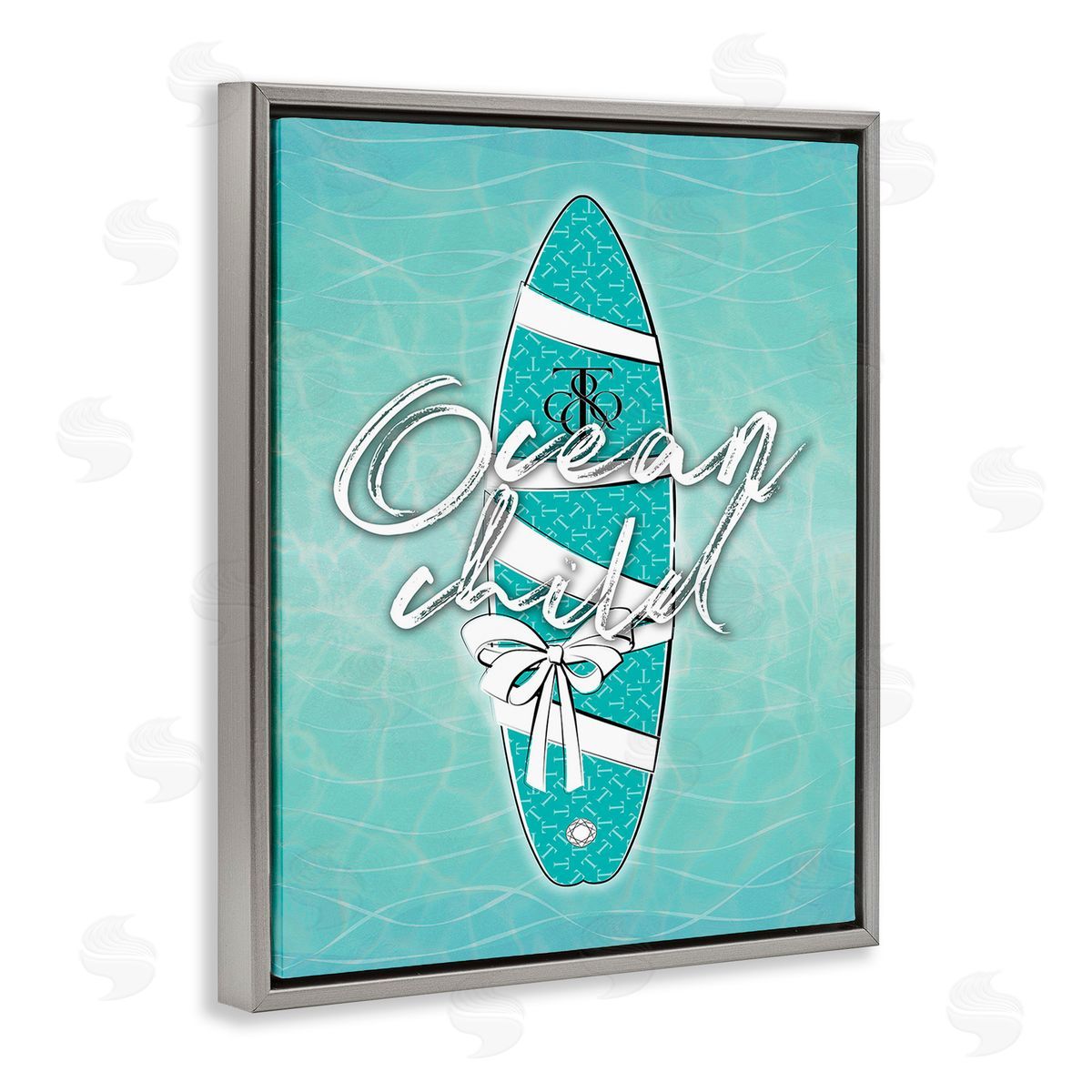 Martina Pavlova Ocean Child Surfboard Gray Floating Frame Canvas Wall Art Print