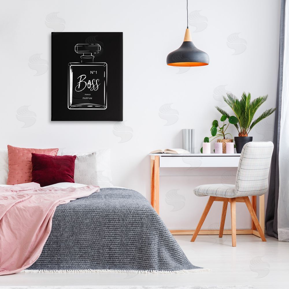 Martina Pavlova Boss Perfume on Black Canvas Wall Art Print in Room