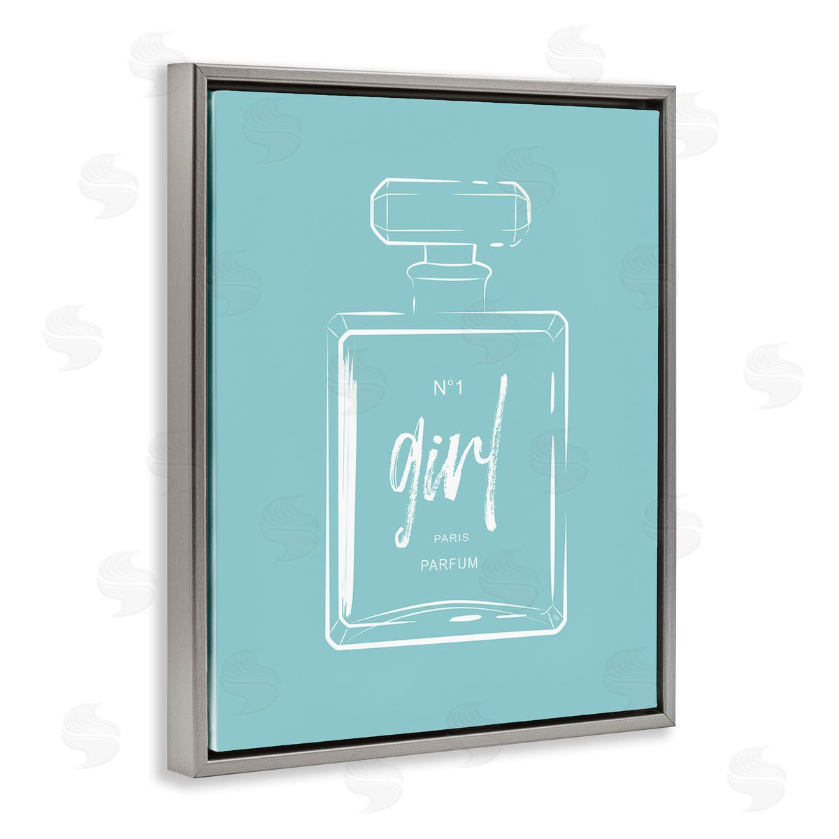 Martina Pavlova Perfume Bottle on Blue Gray Floating Frame Canvas Wall Art Print