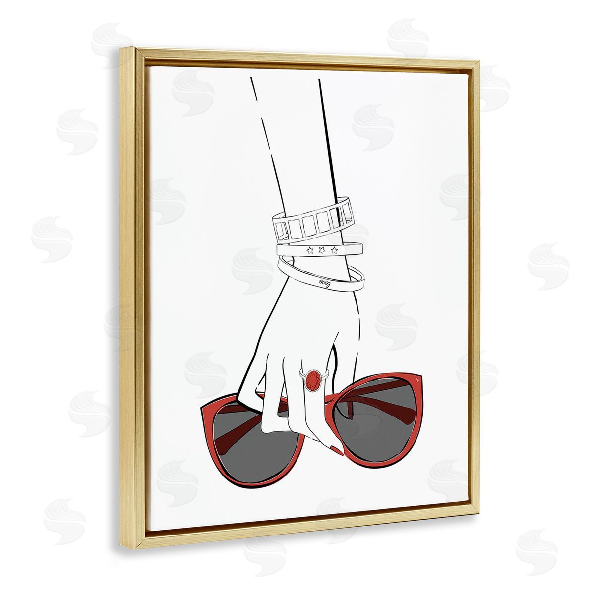 Martina Pavlova Minimal Hand with Jewelry Gold Floating Frame Canvas Wall Art Print