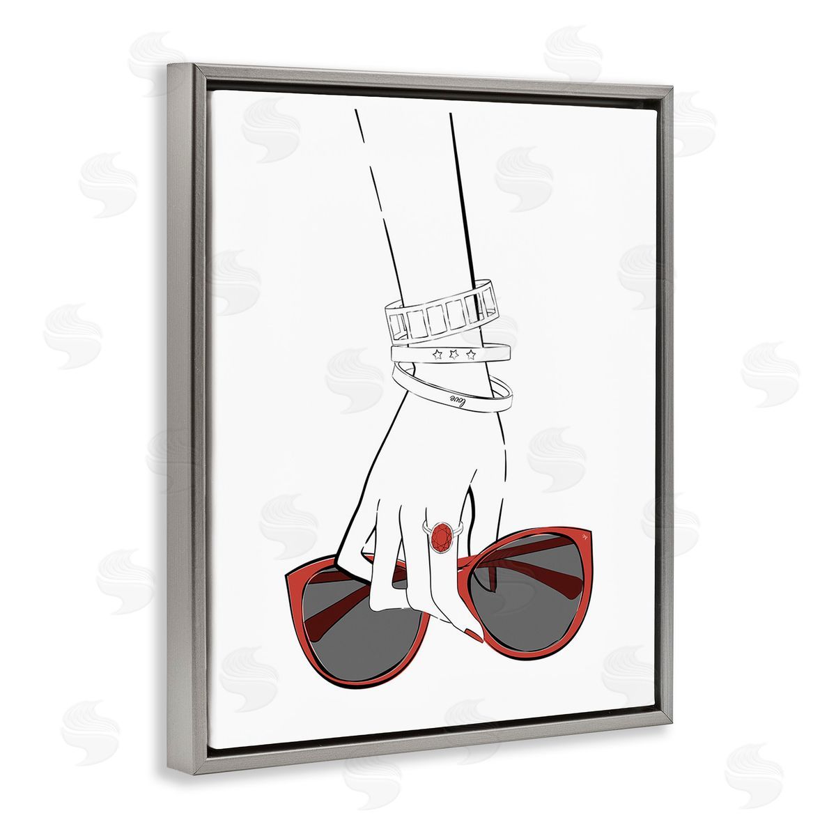 Martina Pavlova Minimal Hand with Jewelry Gray Floating Frame Canvas Wall Art Print
