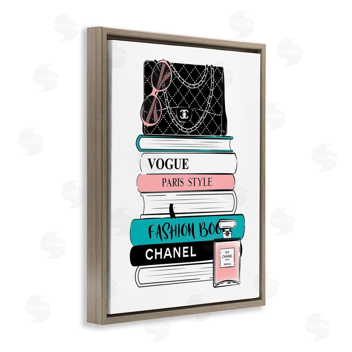 Martina Pavlova Pink & Blue Bookstack Brown Floating Frame Canvas Wall Art Print