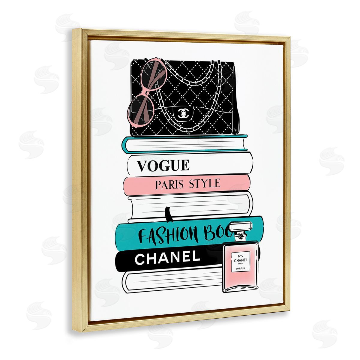 Martina Pavlova Pink & Blue Bookstack Gold Floating Frame Canvas Wall Art Print