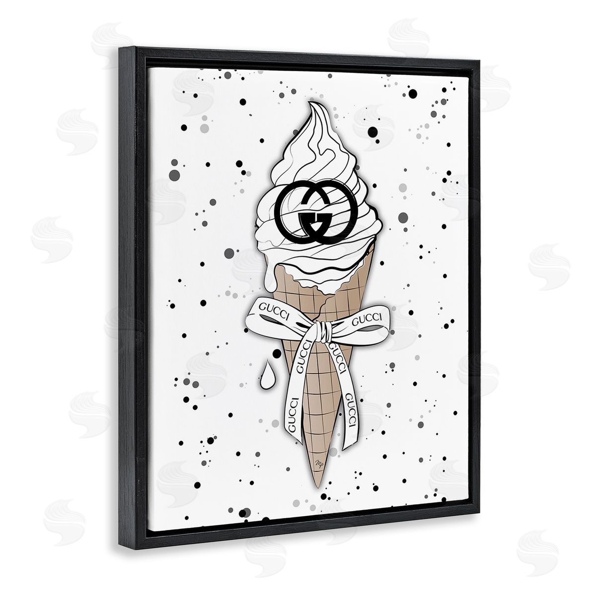 Martina Pavlova Glam Ice Cream Pattern Black Floating Frame Canvas Wall Art Print