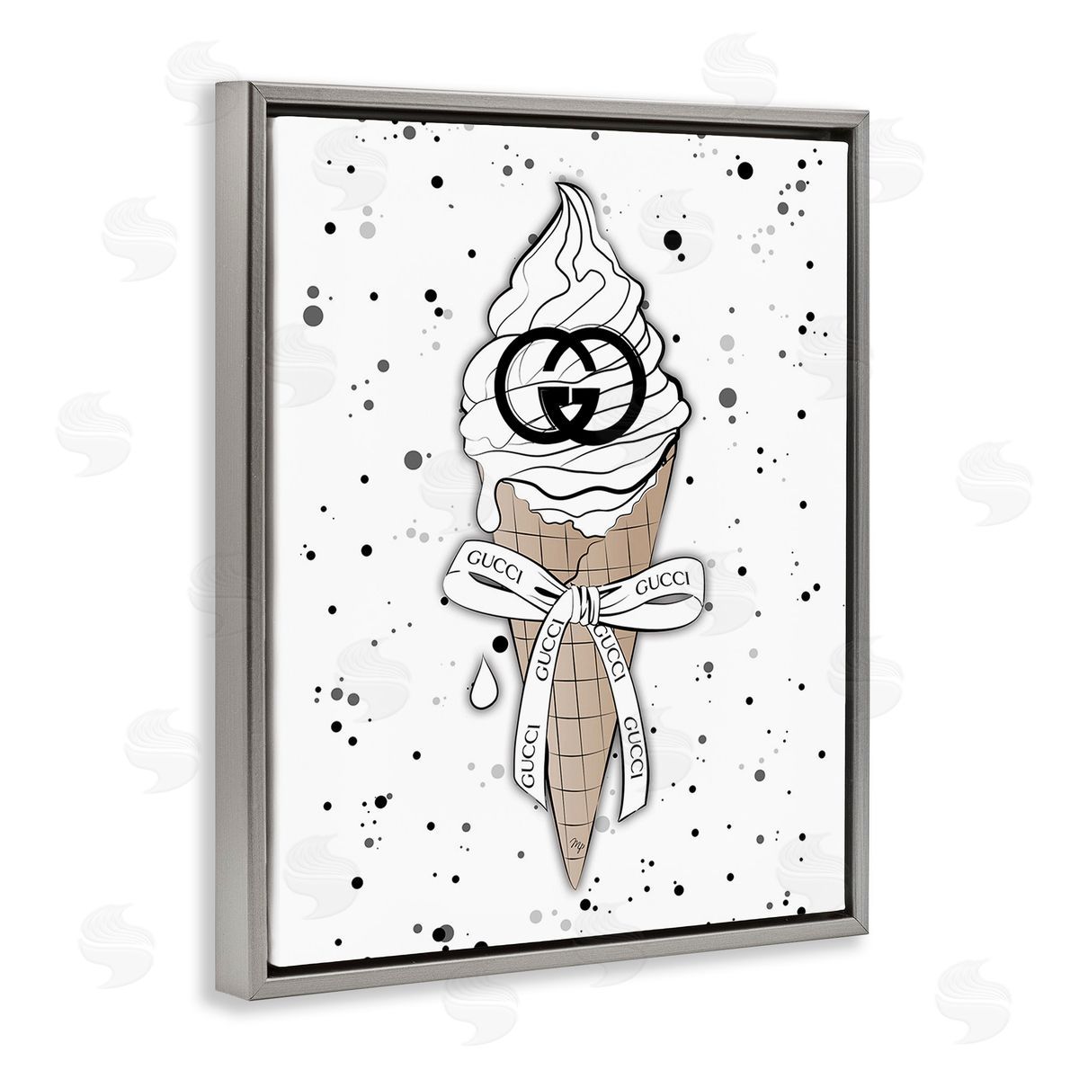 Martina Pavlova Glam Ice Cream Pattern Gray Floating Frame Canvas Wall Art Print