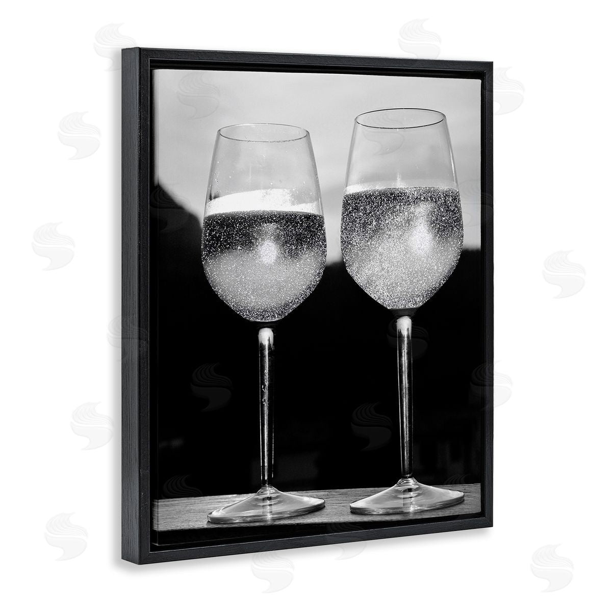 Stupell Studio Fizzy Champagne Glasses Black Floating Frame Canvas Wall Art Print